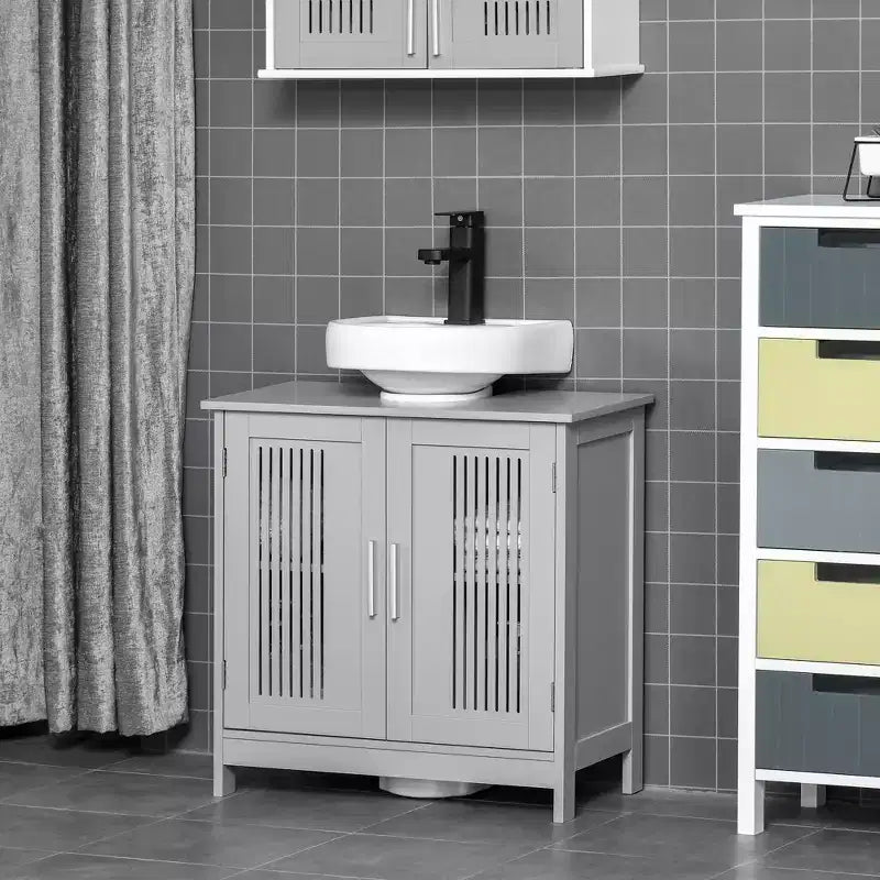 Modern Under Sink Cabinet with 2 Doors, Pedestal Under Sink Bathroom Cupboard with Adjustable Shelf
