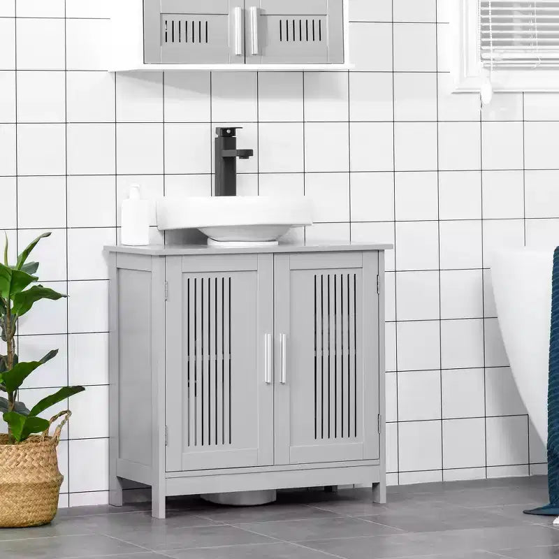 Modern Under Sink Cabinet with 2 Doors, Pedestal Under Sink Bathroom Cupboard with Adjustable Shelf