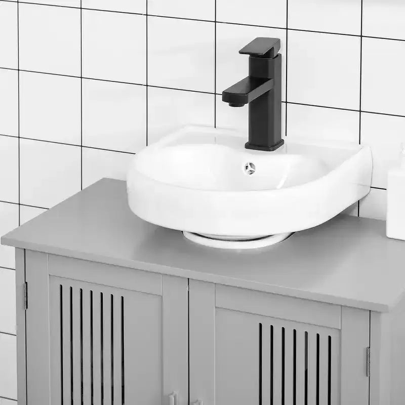 Modern Under Sink Cabinet with 2 Doors, Pedestal Under Sink Bathroom Cupboard with Adjustable Shelf