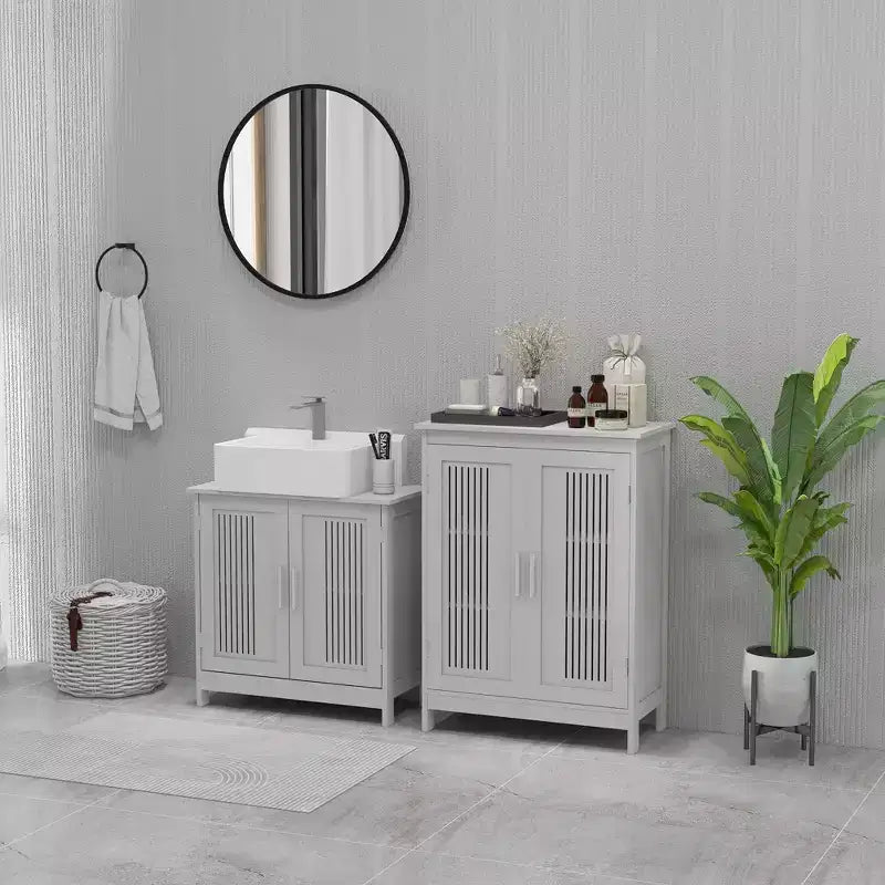 Modern Under Sink Cabinet with 2 Doors, Pedestal Under Sink Bathroom Cupboard with Adjustable Shelf