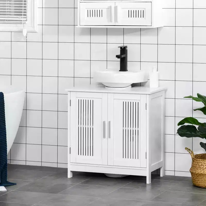 Modern Under Sink Cabinet with 2 Doors, Pedestal Under Sink Bathroom Cupboard with Adjustable Shelf