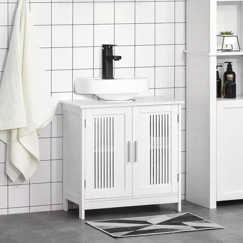 Modern Under Sink Cabinet with 2 Doors, Pedestal Under Sink Bathroom Cupboard with Adjustable Shelf