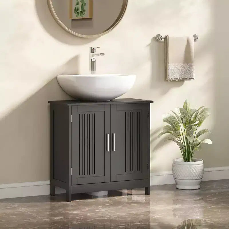 Modern Under Sink Cabinet with 2 Doors, Pedestal Under Sink Bathroom Cupboard with Adjustable Shelf