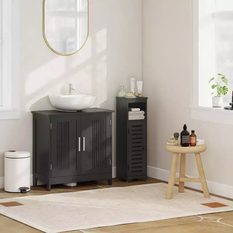 Modern Under Sink Cabinet with 2 Doors, Pedestal Under Sink Bathroom Cupboard with Adjustable Shelf