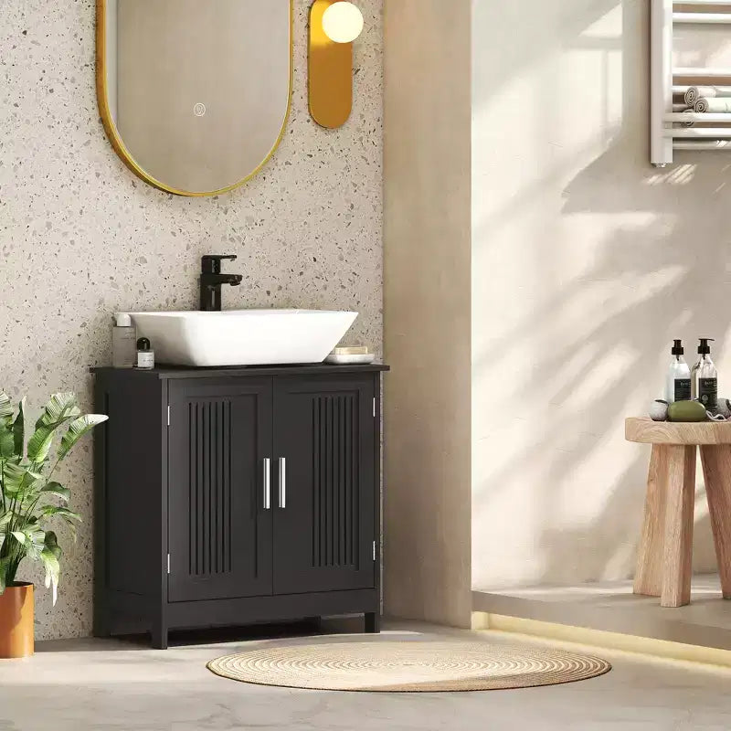 Modern Under Sink Cabinet with 2 Doors, Pedestal Under Sink Bathroom Cupboard with Adjustable Shelf