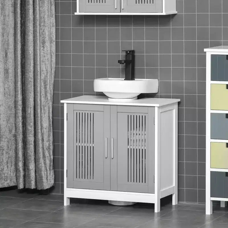Modern Under Sink Cabinet with 2 Doors, Pedestal Under Sink Bathroom Cupboard with Adjustable Shelf