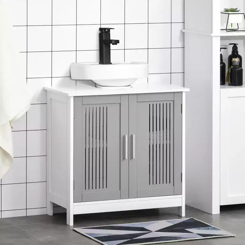 Modern Under Sink Cabinet with 2 Doors, Pedestal Under Sink Bathroom Cupboard with Adjustable Shelf