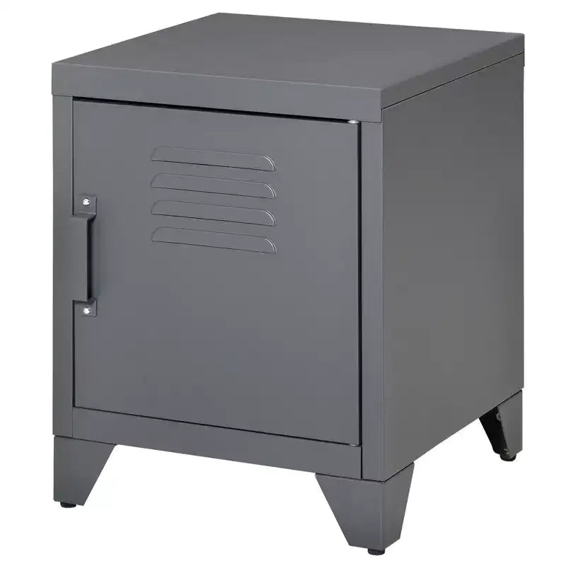 Industrial End Table, Living Room Side Table with Locker-Style Door and Adjustable Shelf