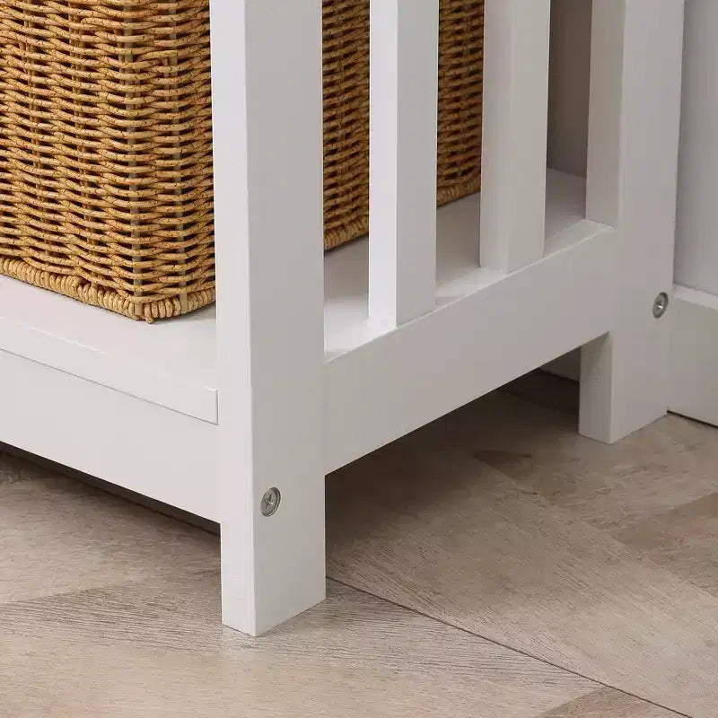 Console Hallway Table with Pull Out Drawer and 2 Open Shelves Slatted Wood Frame
