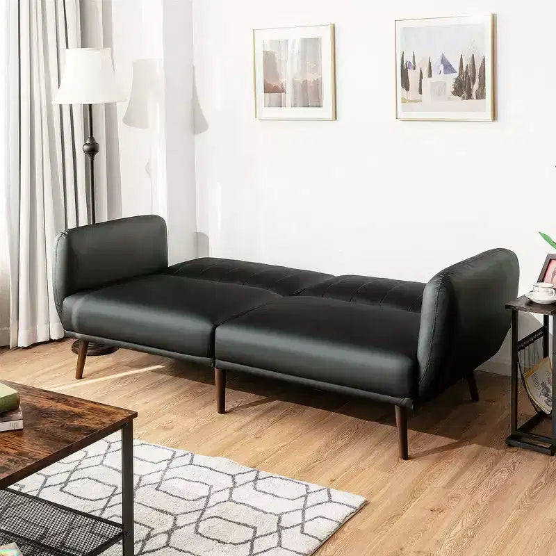 Convertible Futon Sofa Bed PU Adjustable Couch Sleeper w/Wood Legs