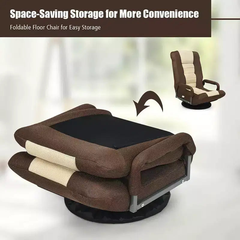360-Degree Swivel Gaming Floor Chair with Foldable Adjustable Backrest