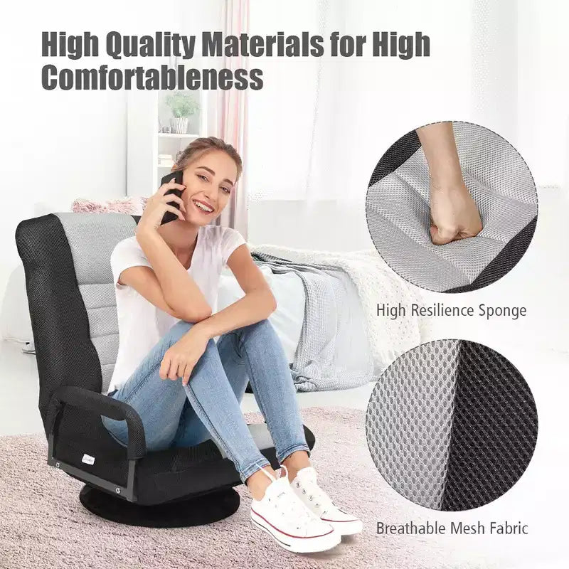 360-Degree Swivel Gaming Floor Chair with Foldable Adjustable Backrest