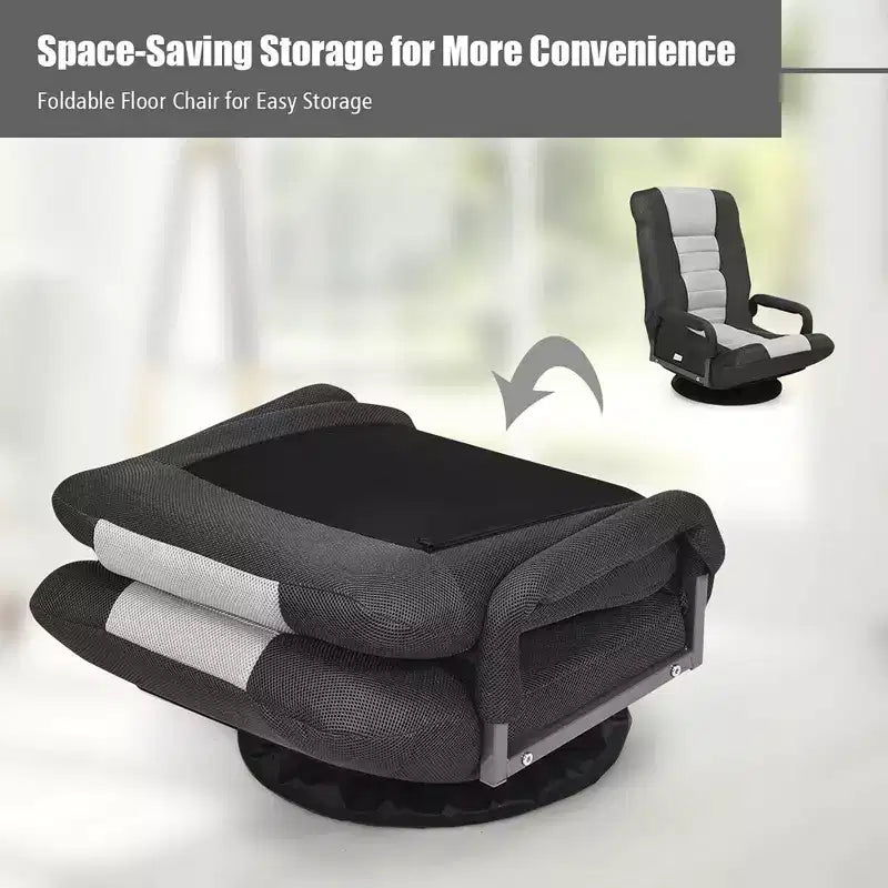 360-Degree Swivel Gaming Floor Chair with Foldable Adjustable Backrest