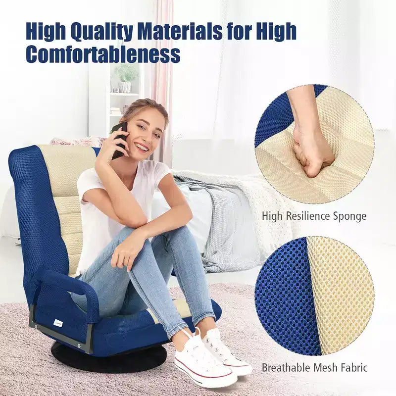 360-Degree Swivel Gaming Floor Chair with Foldable Adjustable Backrest