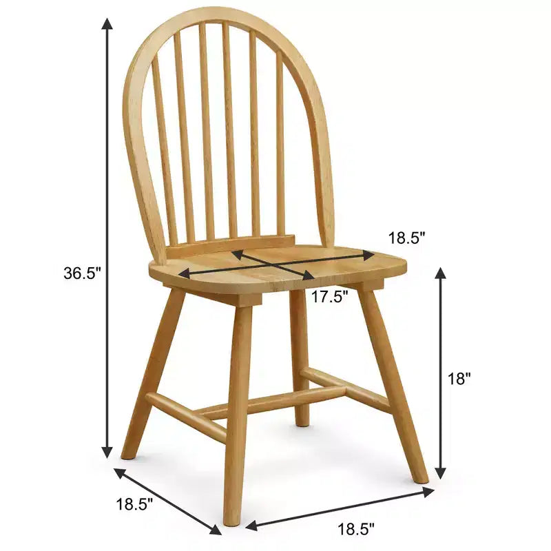 Ensemble de 2 chaises de salle à manger Windsor vintage en bois avec dossier à barreaux, finition naturelle