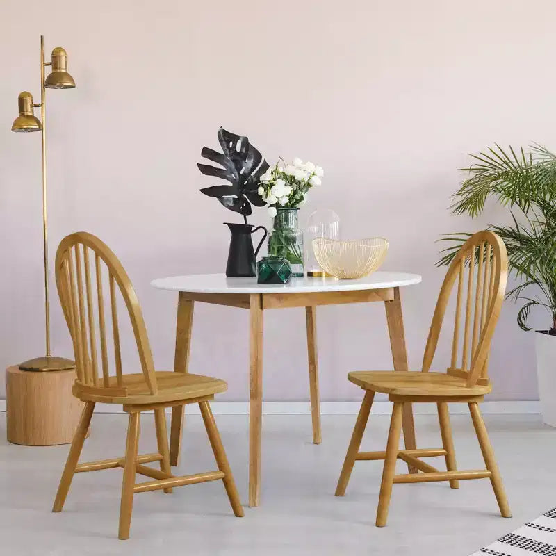 Ensemble de 2 chaises de salle à manger Windsor vintage en bois avec dossier à barreaux, finition naturelle