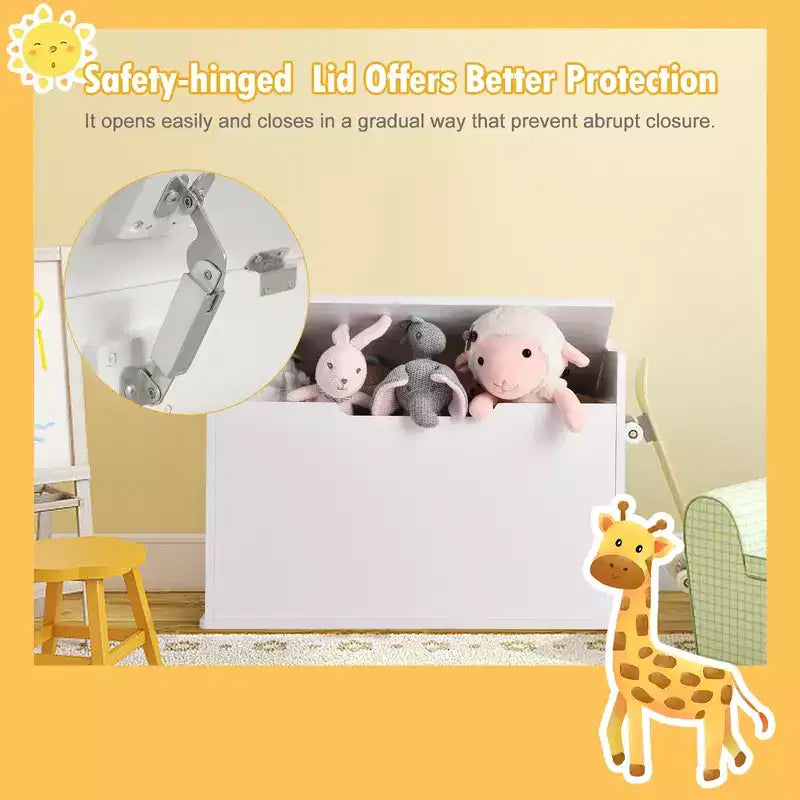 Wooden Toy Box Kids Storage Chest Lift Top Bench Seat with Cushion and Safety Hinge