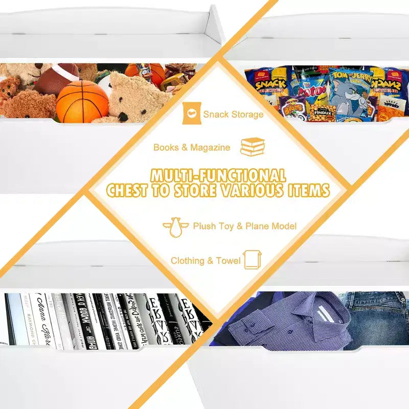 Wooden Toy Box Kids Storage Chest Lift Top Bench Seat with Cushion and Safety Hinge