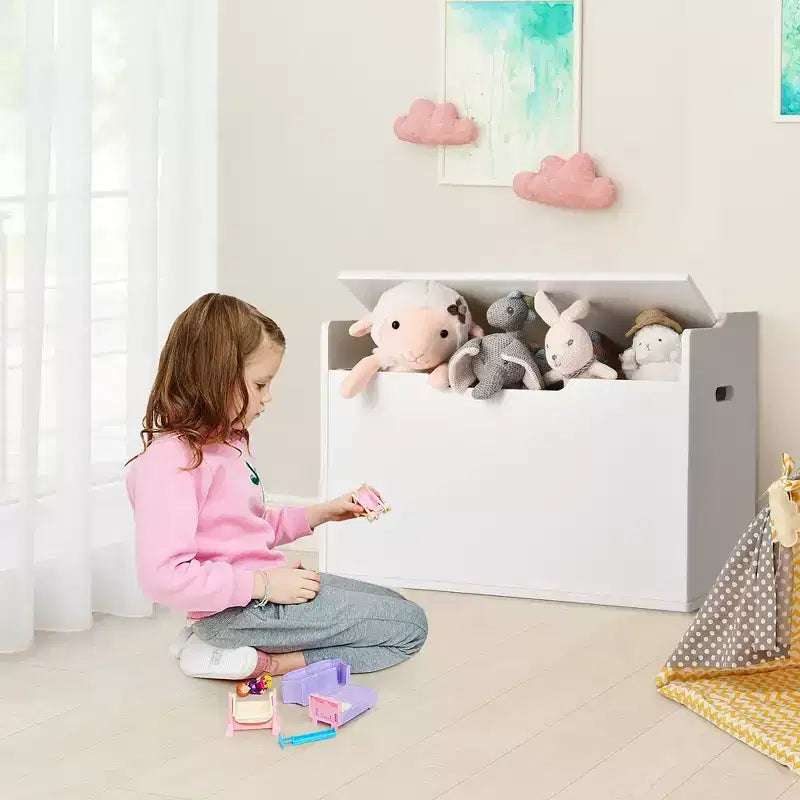 Wooden Toy Box Kids Storage Chest Lift Top Bench Seat with Cushion and Safety Hinge