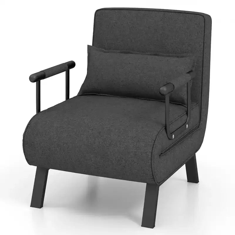 Folding 6 Position Armchair Lounge Couch Convertible Sleeper Bed with Pillow Gray