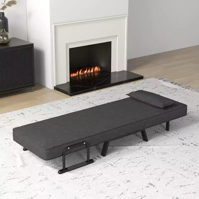 Folding 6 Position Armchair Lounge Couch Convertible Sleeper Bed with Pillow Gray