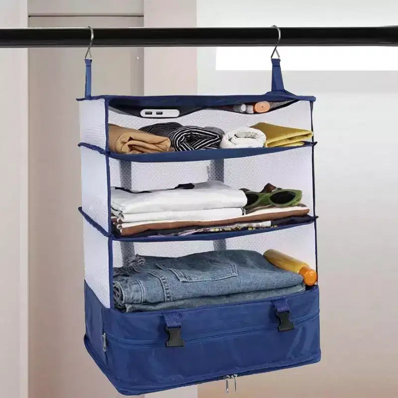 Space Saving Travel Luggage Organizer with Hanging Shelves and Laundry Compartment - Large
