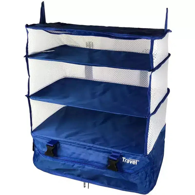 Space Saving Travel Luggage Organizer with Hanging Shelves and Laundry Compartment - Large