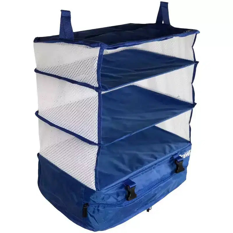 Space Saving Travel Luggage Organizer with Hanging Shelves and Laundry Compartment - Large