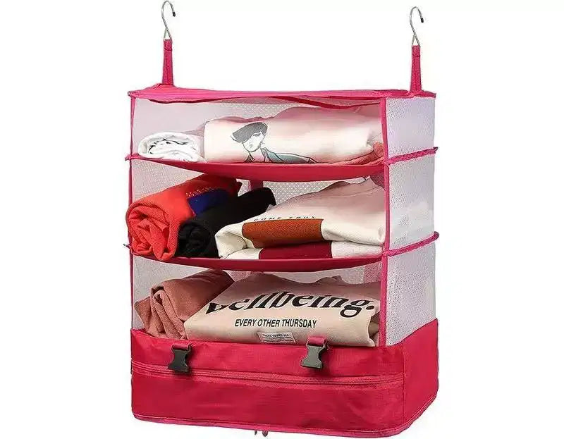 Space Saving Travel Luggage Organizer with Hanging Shelves and Laundry Compartment - Large