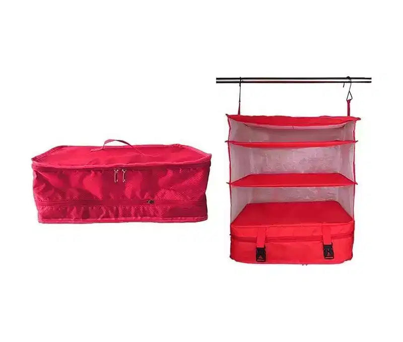 Space Saving Travel Luggage Organizer with Hanging Shelves and Laundry Compartment - Large