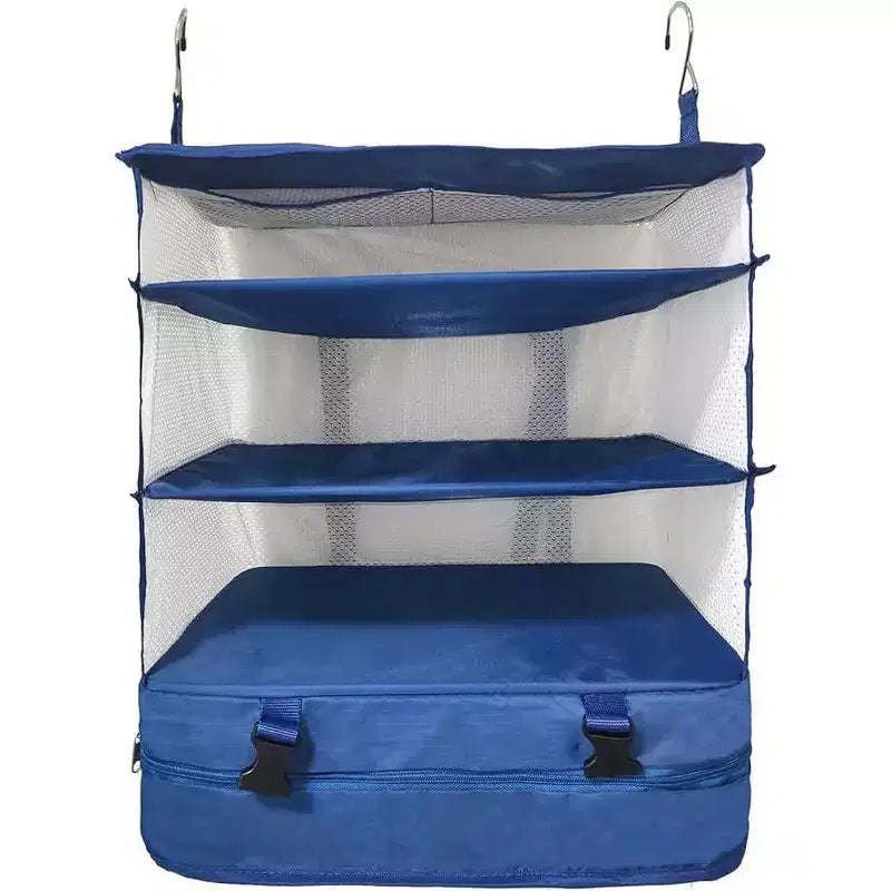 Space Saving Travel Luggage Organizer with Hanging Shelves and Laundry Compartment - Large