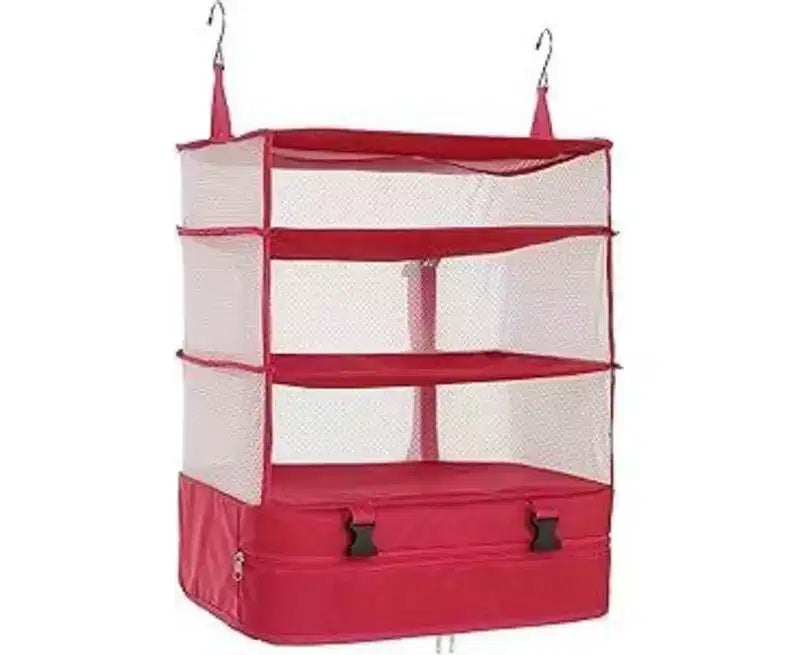 Space Saving Travel Luggage Organizer with Hanging Shelves and Laundry Compartment - Large