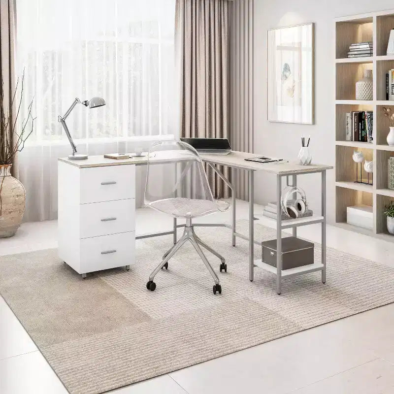 L Shape Home Office Two-Tone Desk with Storage