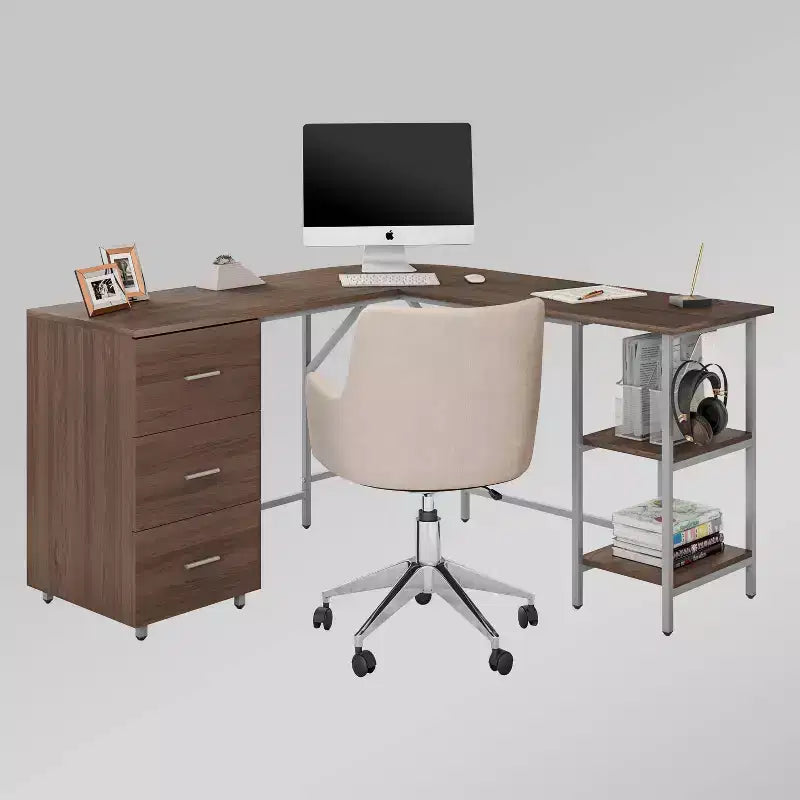 L Shape Home Office Two-Tone Desk with Storage