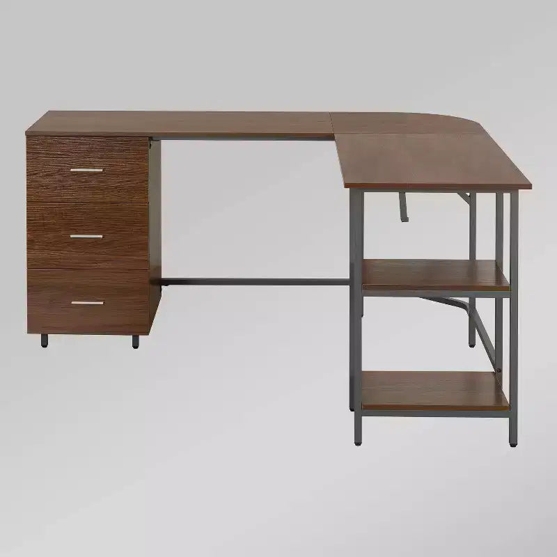 L Shape Home Office Two-Tone Desk with Storage