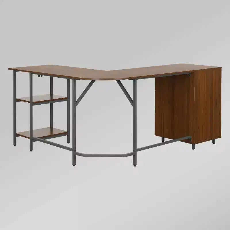 L Shape Home Office Two-Tone Desk with Storage