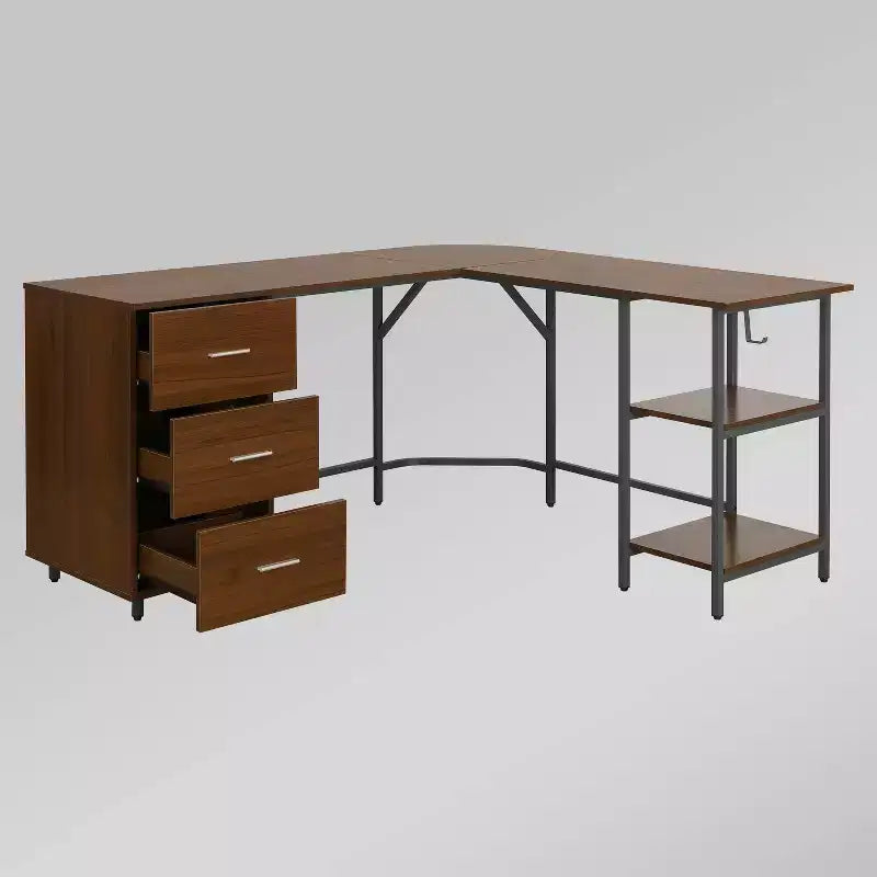 L Shape Home Office Two-Tone Desk with Storage