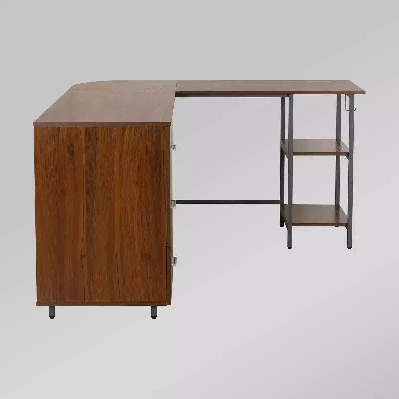 L Shape Home Office Two-Tone Desk with Storage