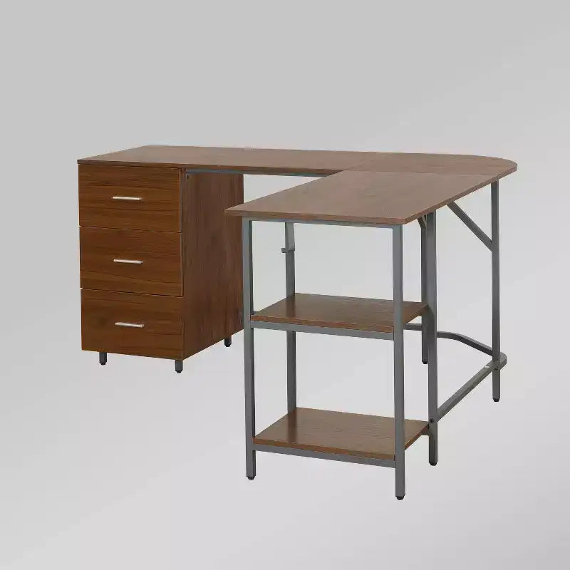 L Shape Home Office Two-Tone Desk with Storage
