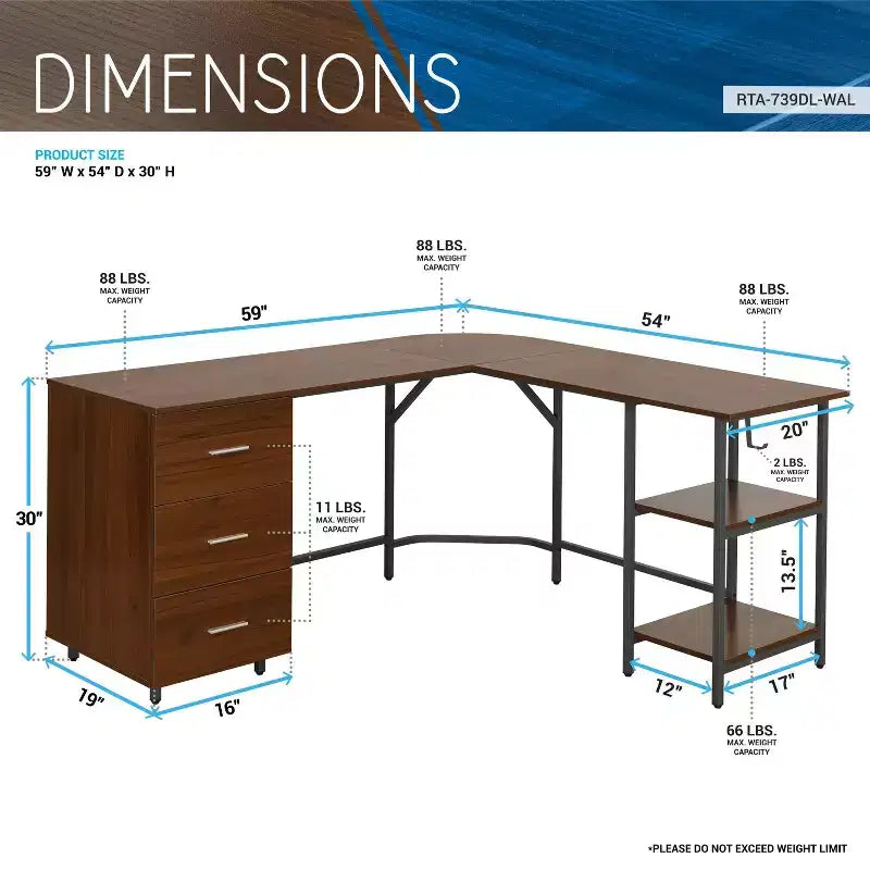 L Shape Home Office Two-Tone Desk with Storage