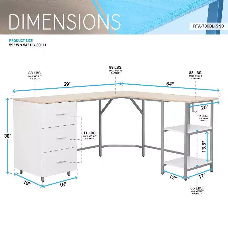 L Shape Home Office Two-Tone Desk with Storage