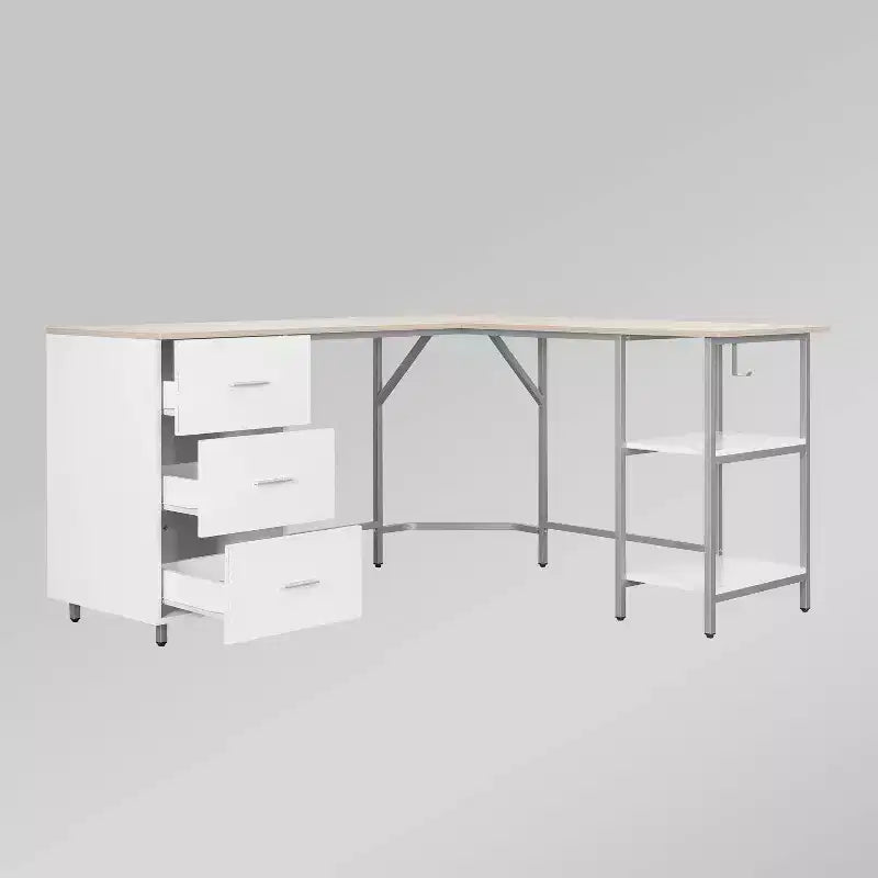 L Shape Home Office Two-Tone Desk with Storage
