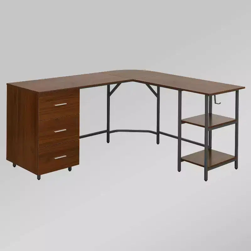 L Shape Home Office Two-Tone Desk with Storage