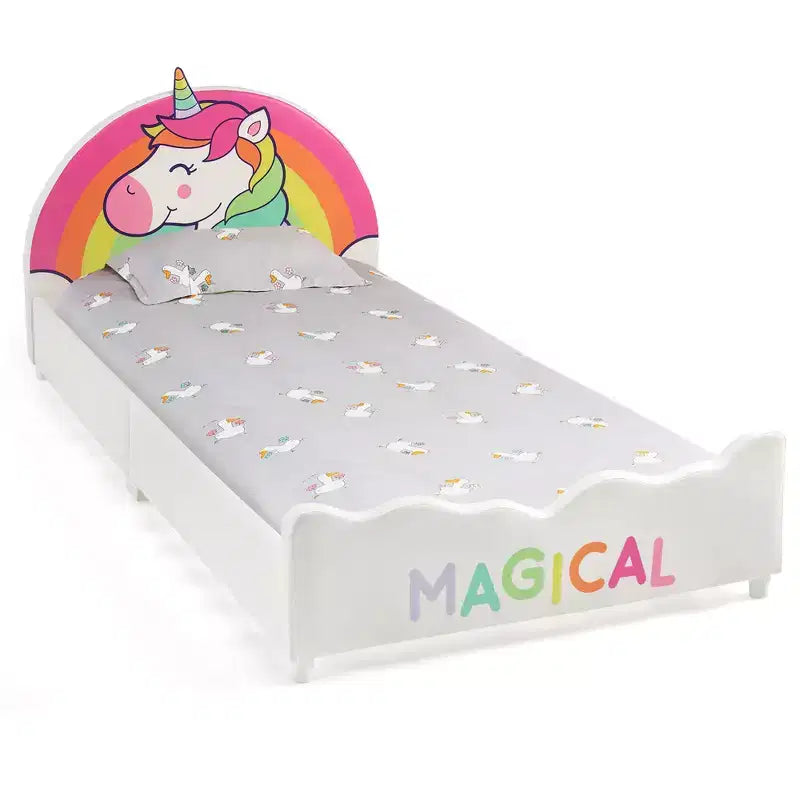 Kids Upholstered Platform Bed Twin Size Unicorn Pattern