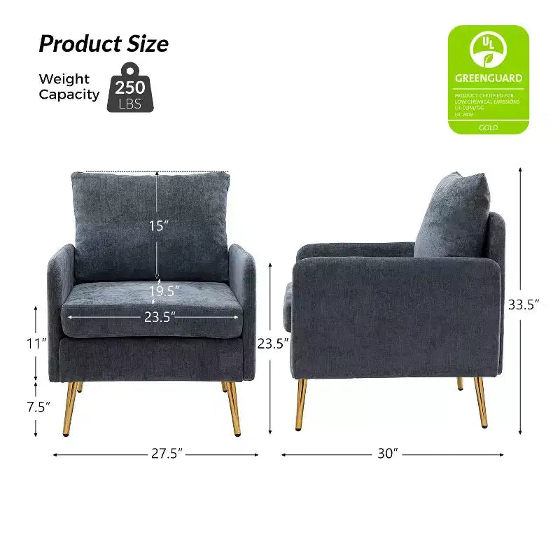 Wooden Upholstered Accent Chair Comfy Armchair with Metal Legs, Navy