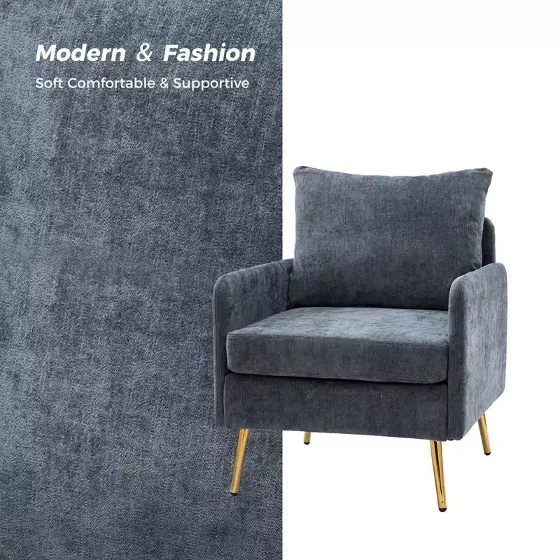 Wooden Upholstered Accent Chair Comfy Armchair with Metal Legs, Navy