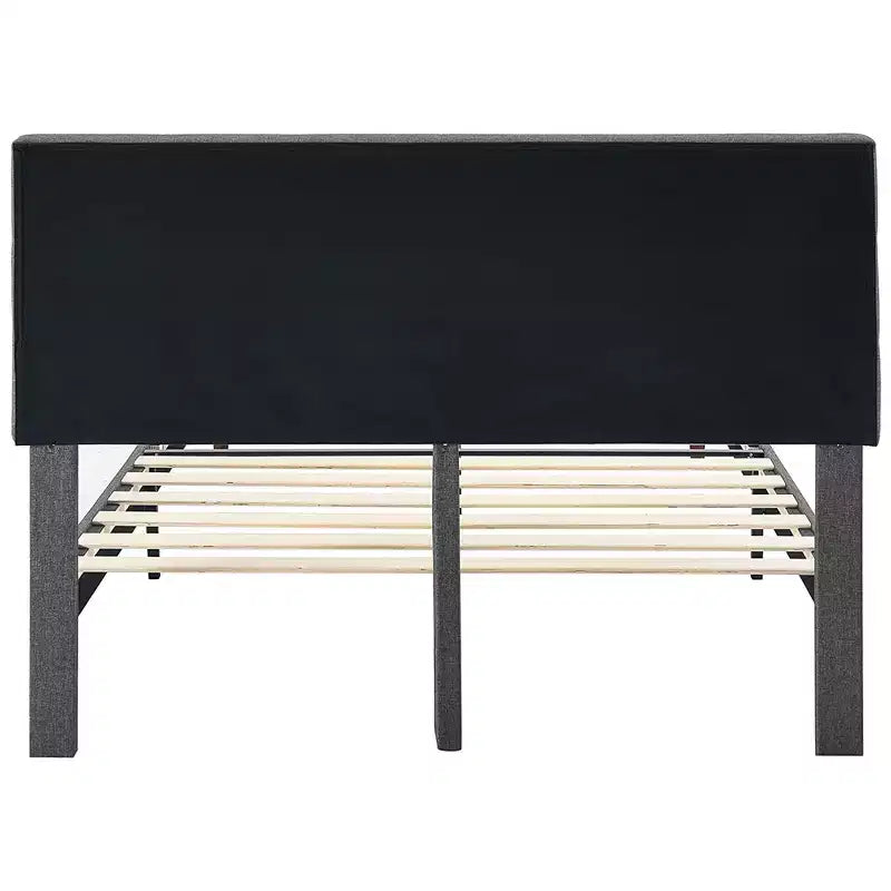 Upholstered Platform Bed with Square Stitch Headboard, Queen, Dark Grey