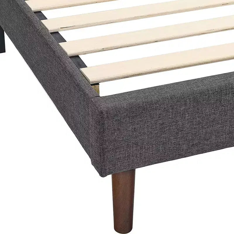 Upholstered Platform Bed with Square Stitch Headboard, Queen, Dark Grey