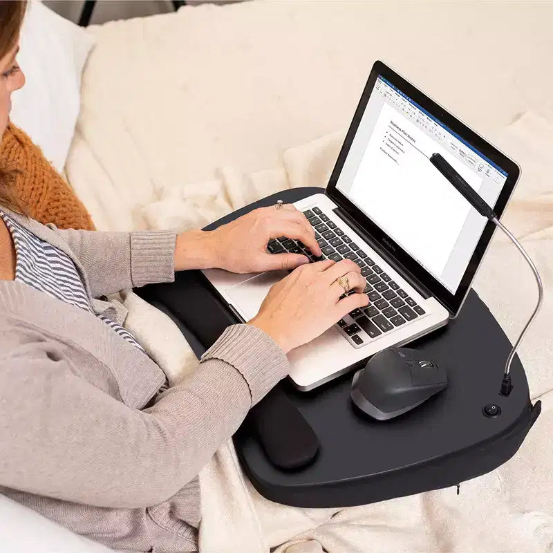 Oversized Memory Foam Lap Desk with USB Light for Laptops up to 17" Matte Black