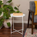 Ivory Metal Folding Side Table with Removable Tray
